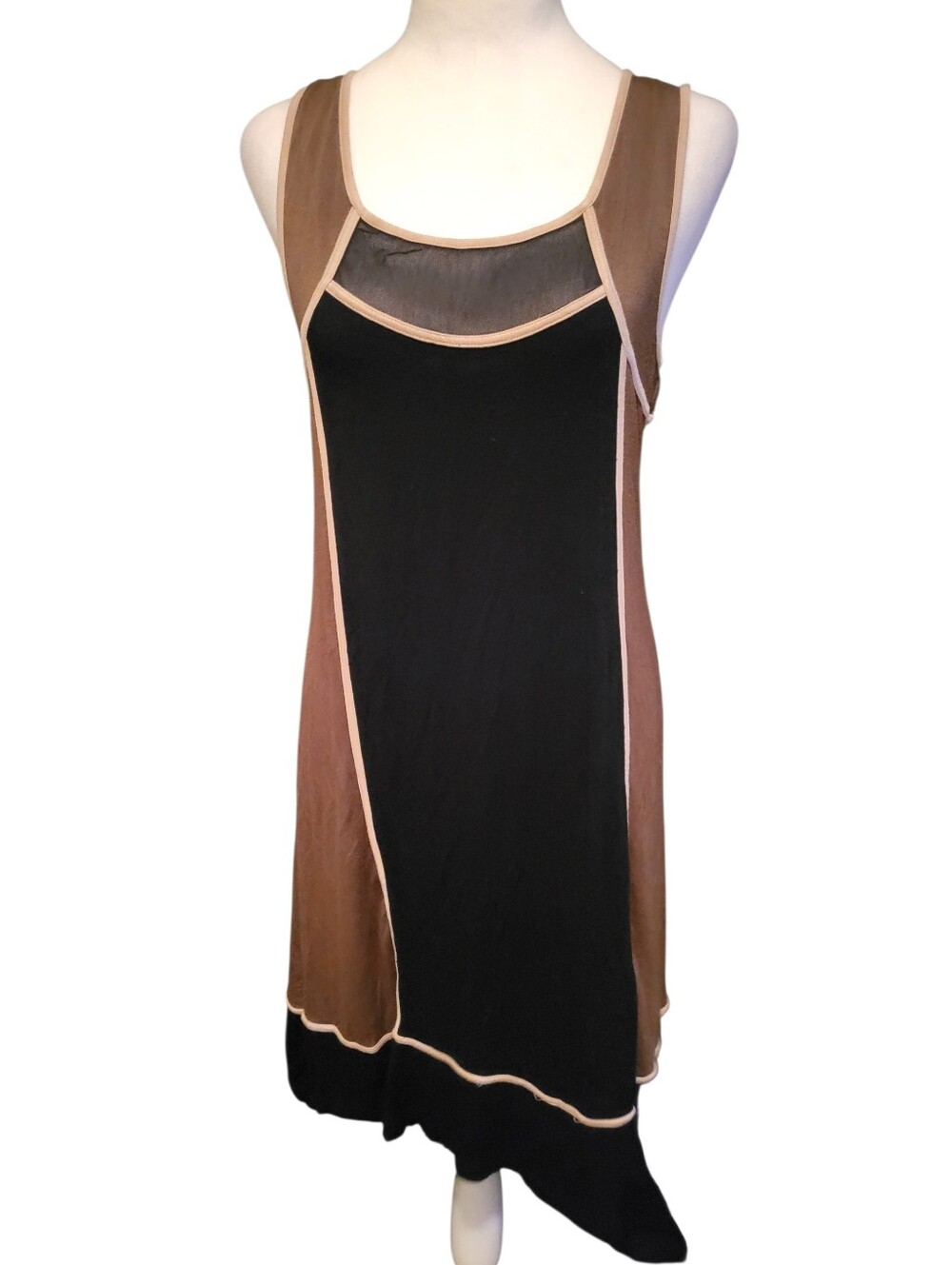Spense Colorblock Sleeveless Dress Black/Brown sz S